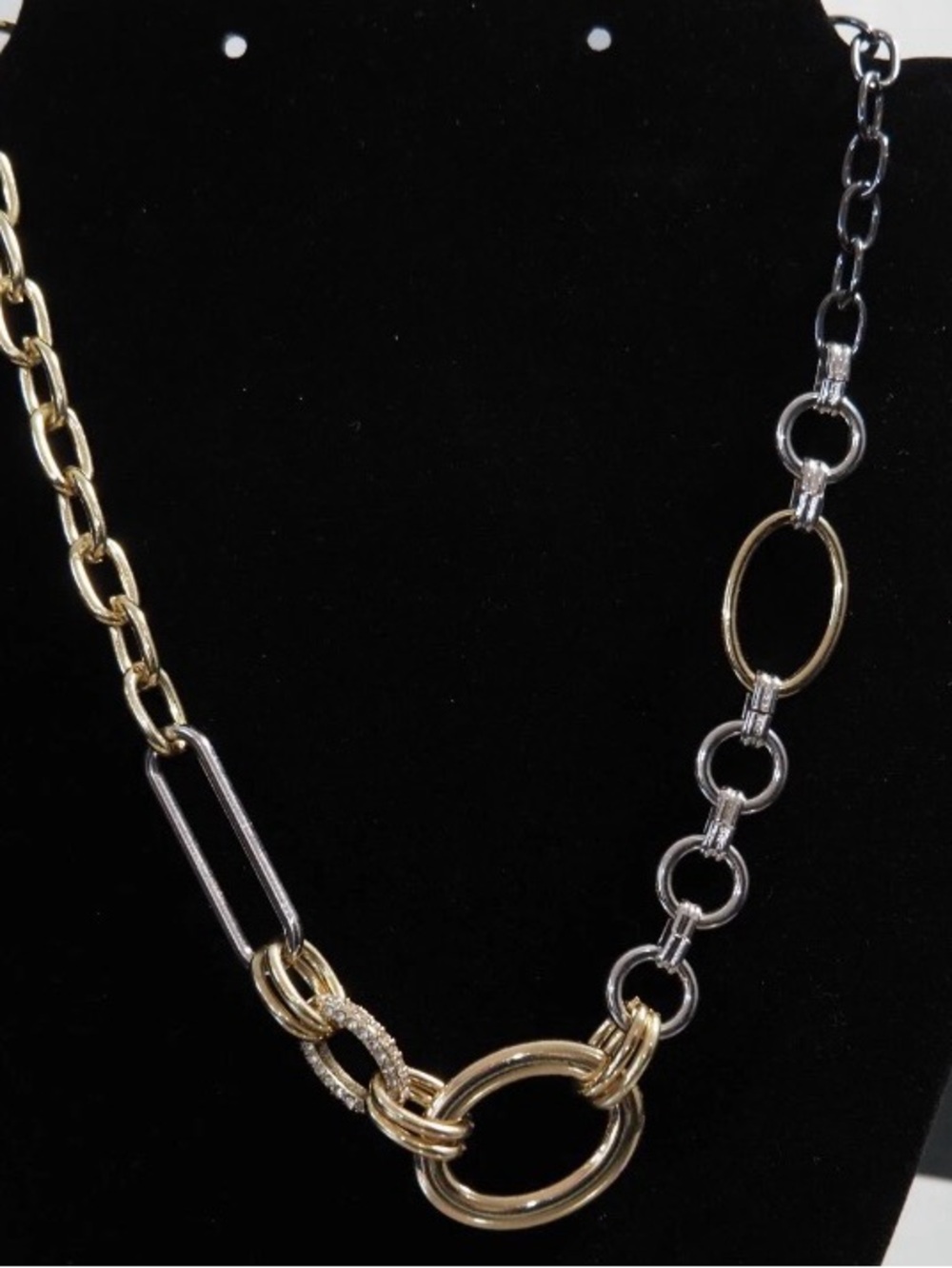 RJ Graziano Chain Link Necklace -  Multi-Tone Gold, Silver, Gray w/ Rhinestones